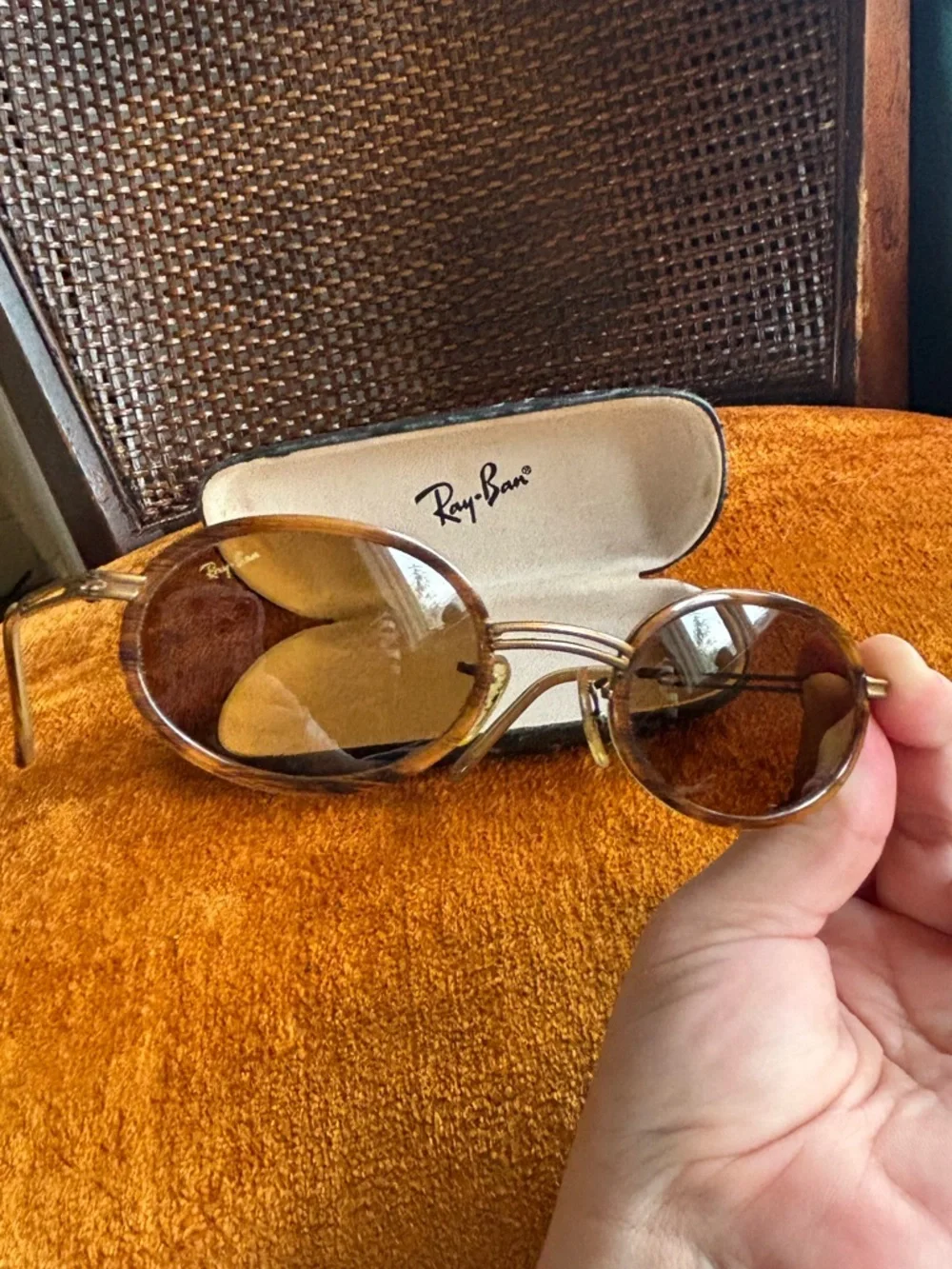 Vintage Ray-Ban W3086 Rituals Oval Sunglasses Gold Double Bridge Brown Lens 90s